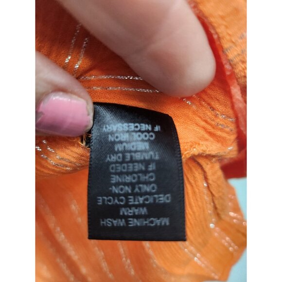 Avenue Womens Peasant BOHO Top Size 26/28 Orange Metallic Striped 3/4 Sleeve - Picture 7 of 10